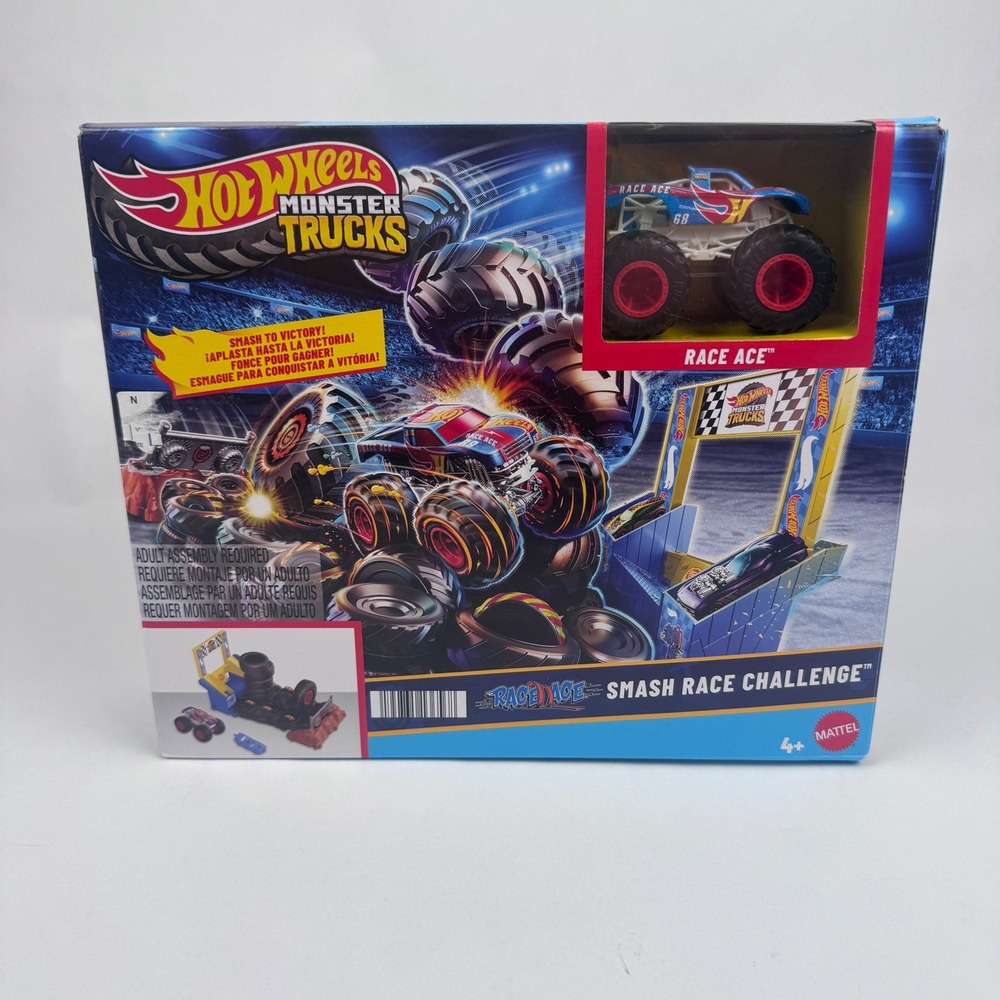 NEW Hot Wheels Monster Trucks Race Ace Smash Race Challenge